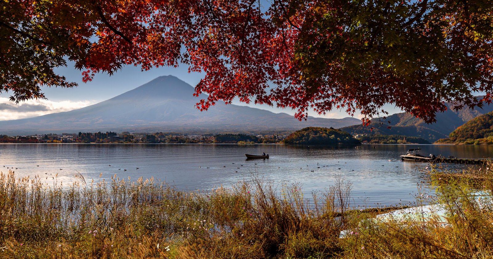 Mount Fuji reflected in Lake Kawaguchi on the Jade Japan Tours day trip